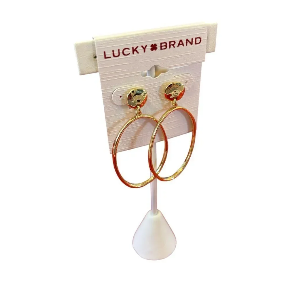 Front Facing Elongated Hoop Earrings in Bright Goldtone.